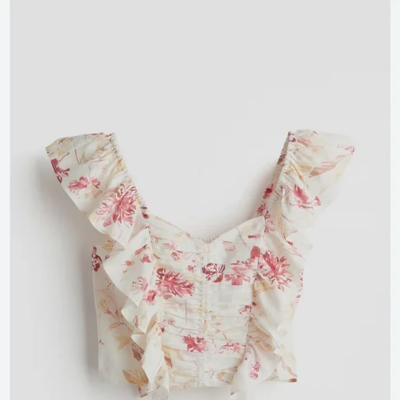 H&M Linen blend Floral Ruffle Sleeve Top - Picture 4 of 4